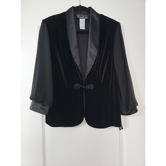 Alex Evenings Jackets & Blazers - Alex Evenings Black Dressy Velour Blazer Satin/Sheer Sleeves XL NWT